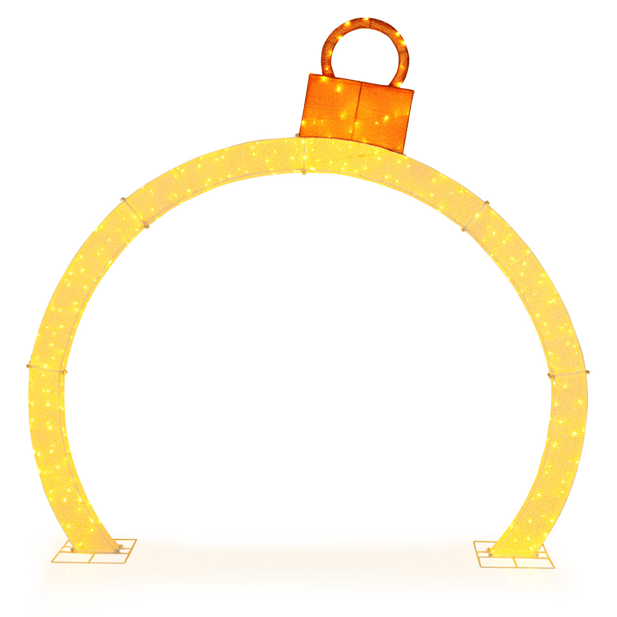 10.5 Feet Christmas Pre-Lit Arch with Gold Ornament Cap and 300 Warm White LED Lights
