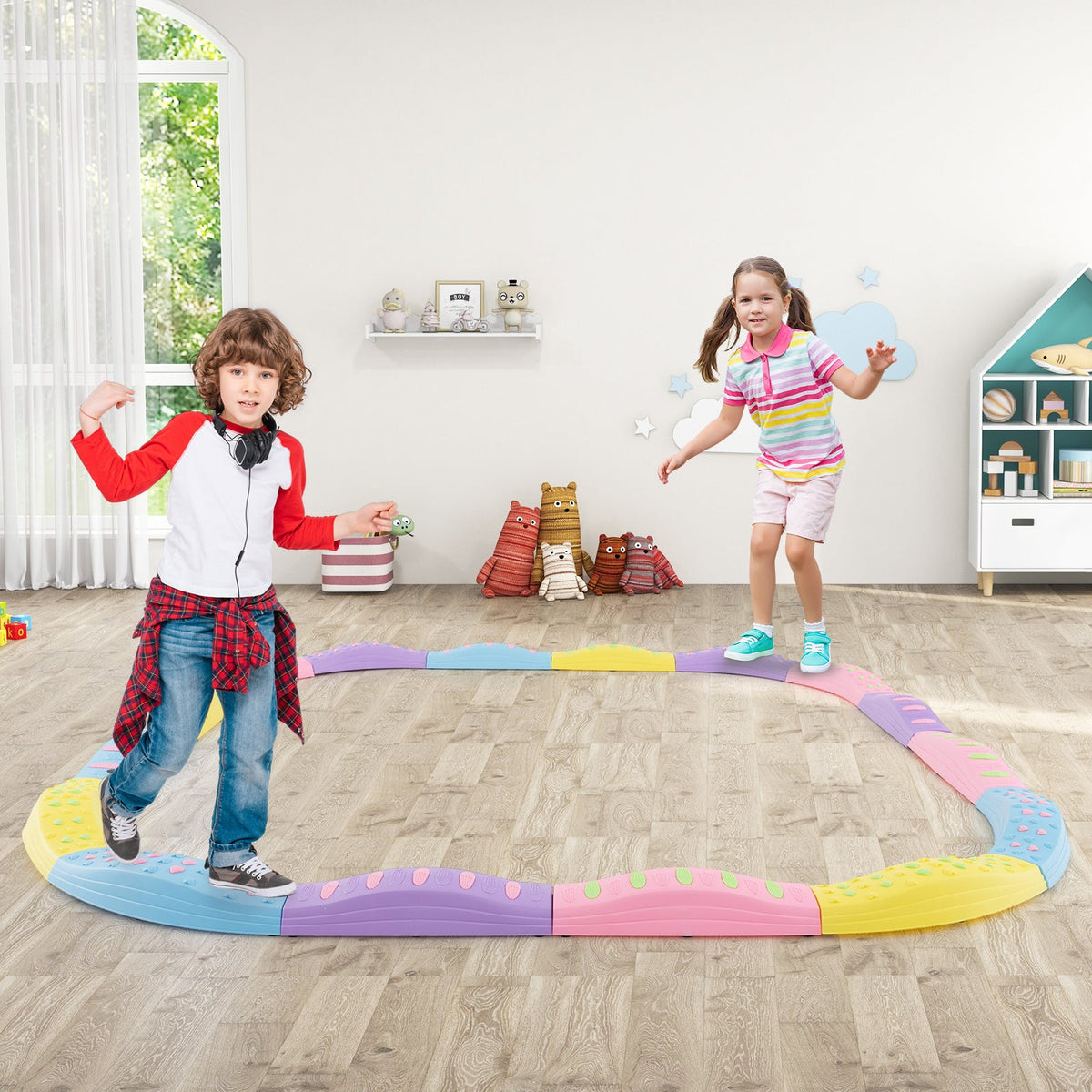 Colorful Kids Wavy Balance Beam with Textured Surface and Non-slip Foot Pads