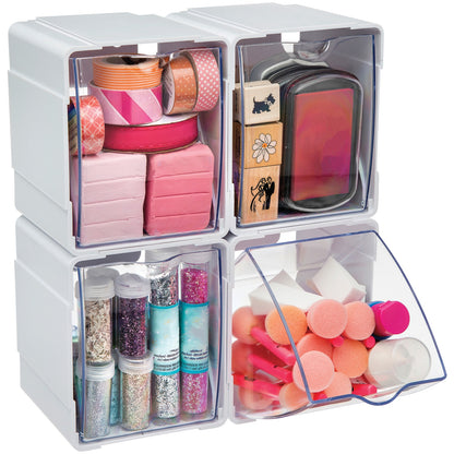 Deflecto Tilt Bin Interlocking Storage Organizer, Clear Stackable Bins, 4-Pack - view 3