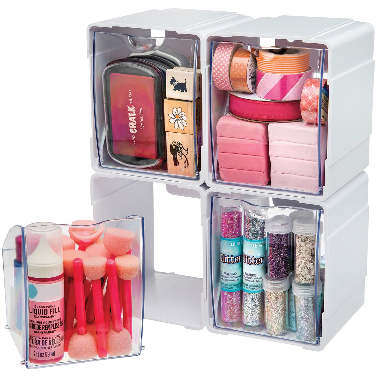 Deflecto Tilt Bin Interlocking Storage Organizer, Clear Stackable Bins, 4-Pack - view 7