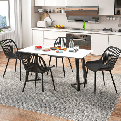 Dining Chairs with Cutout Backrest and Metal Legs - Black