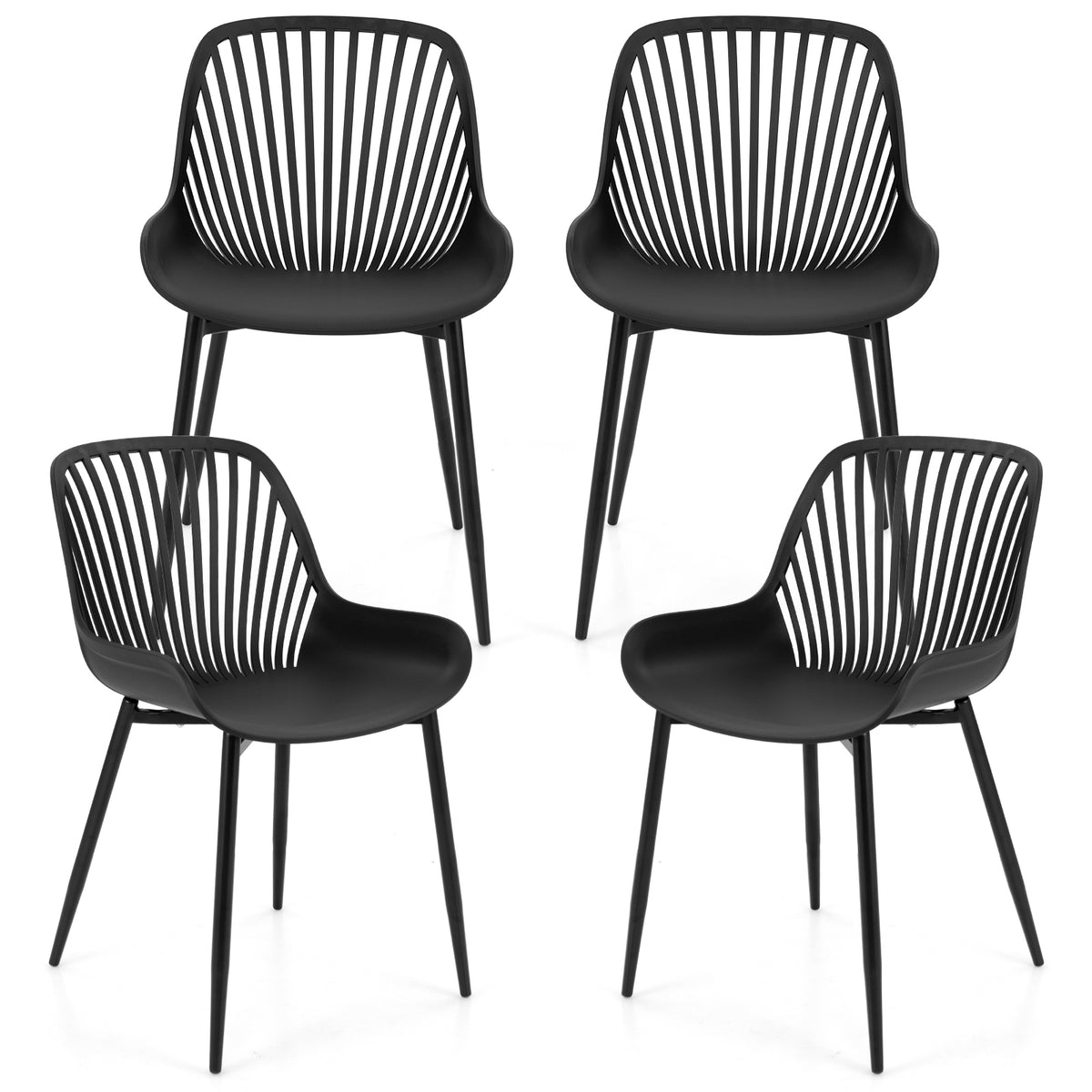 Dining Chairs with Cutout Backrest and Metal Legs - Black