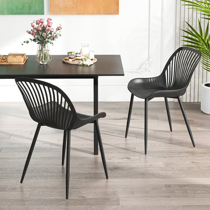 Dining Chairs with Cutout Backrest and Metal Legs - Black
