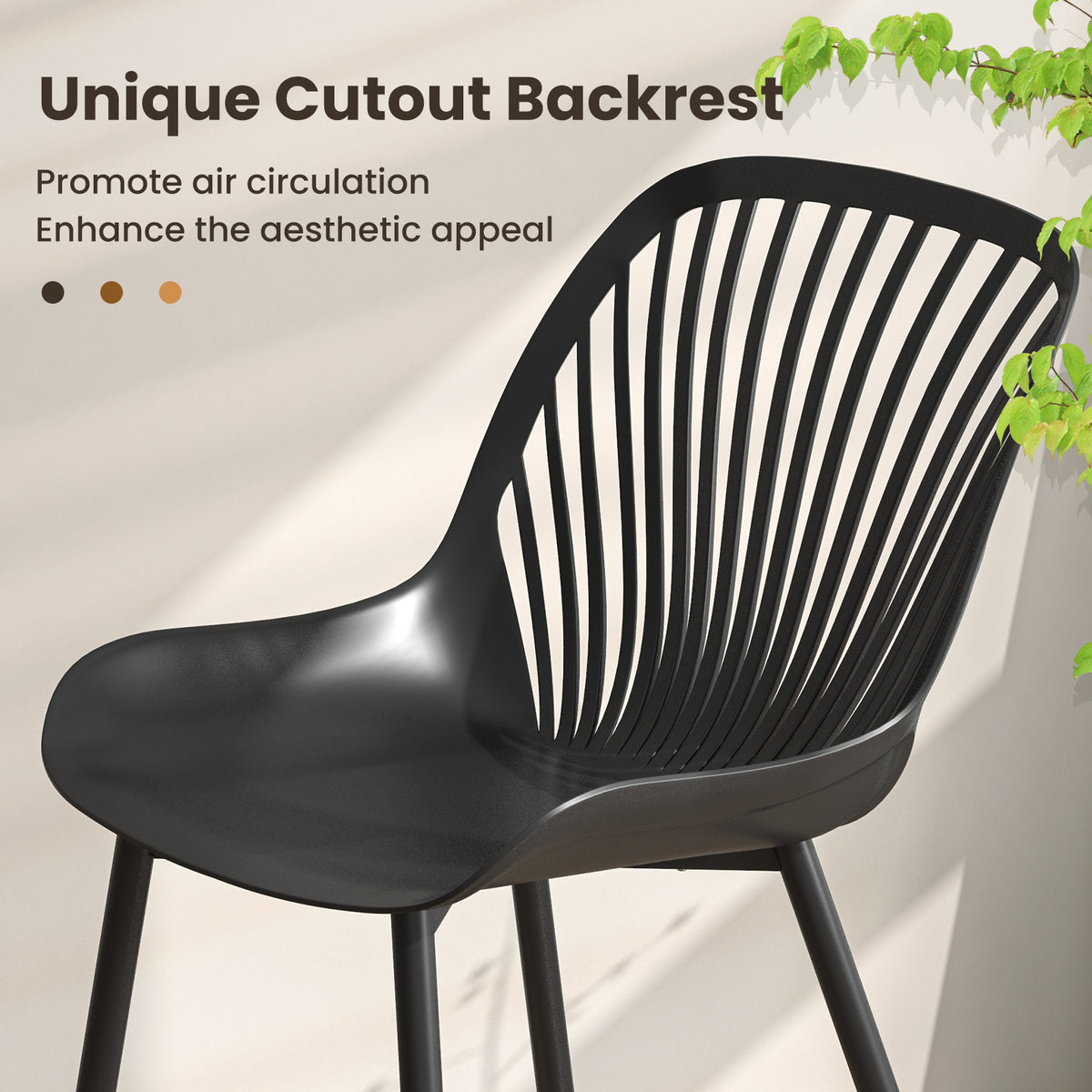 Dining Chairs with Cutout Backrest and Metal Legs - Black
