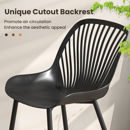 Dining Chairs with Cutout Backrest and Metal Legs - Black