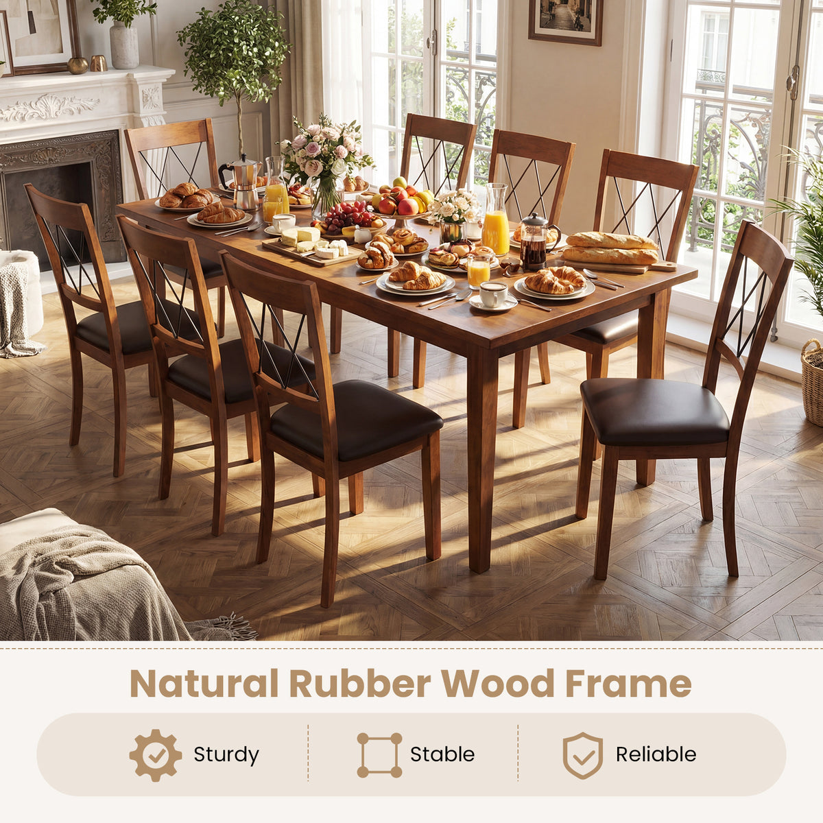 Upholstered Dining Chairs Set of 2 with Rubber Wood Frame