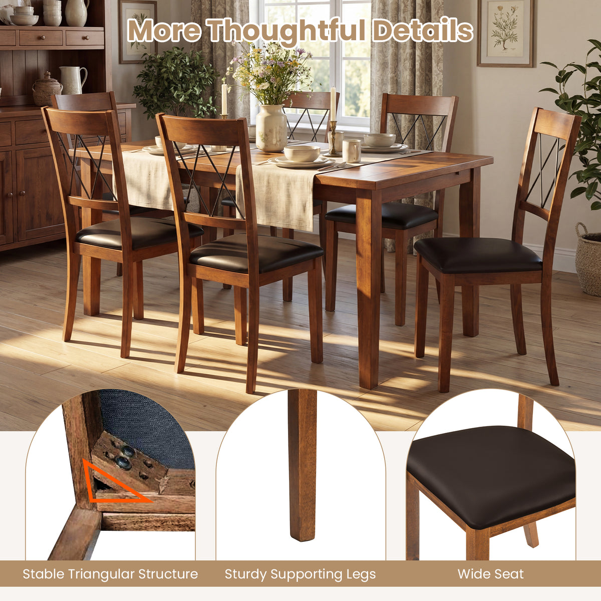 Upholstered Dining Chairs Set of 2 with Rubber Wood Frame
