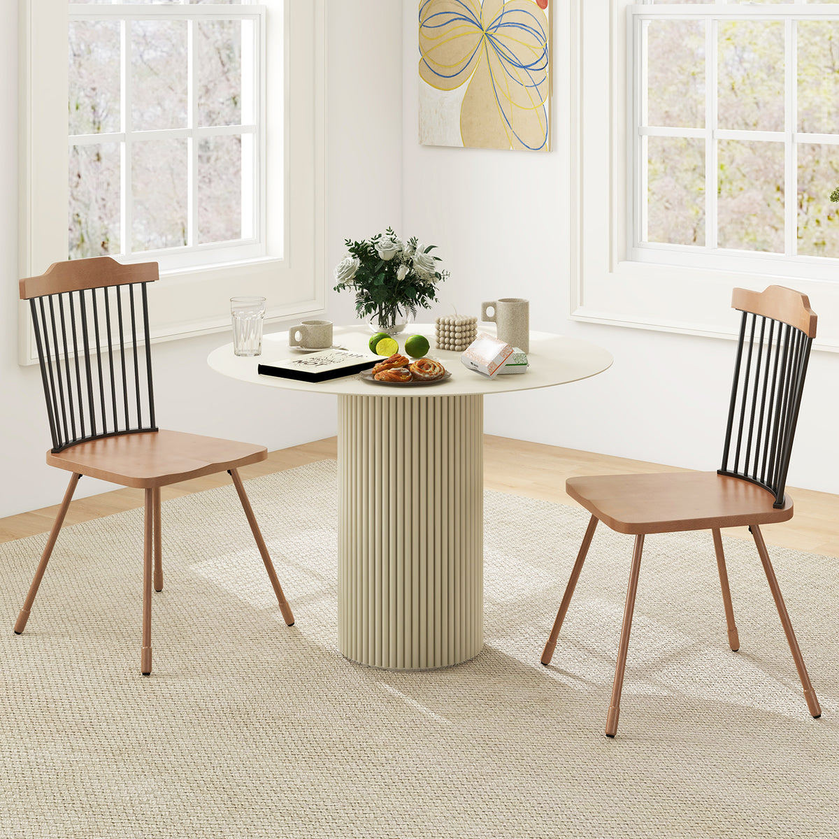 Dining Chairs Set of 2 with Spindle Back and Contoured Seat