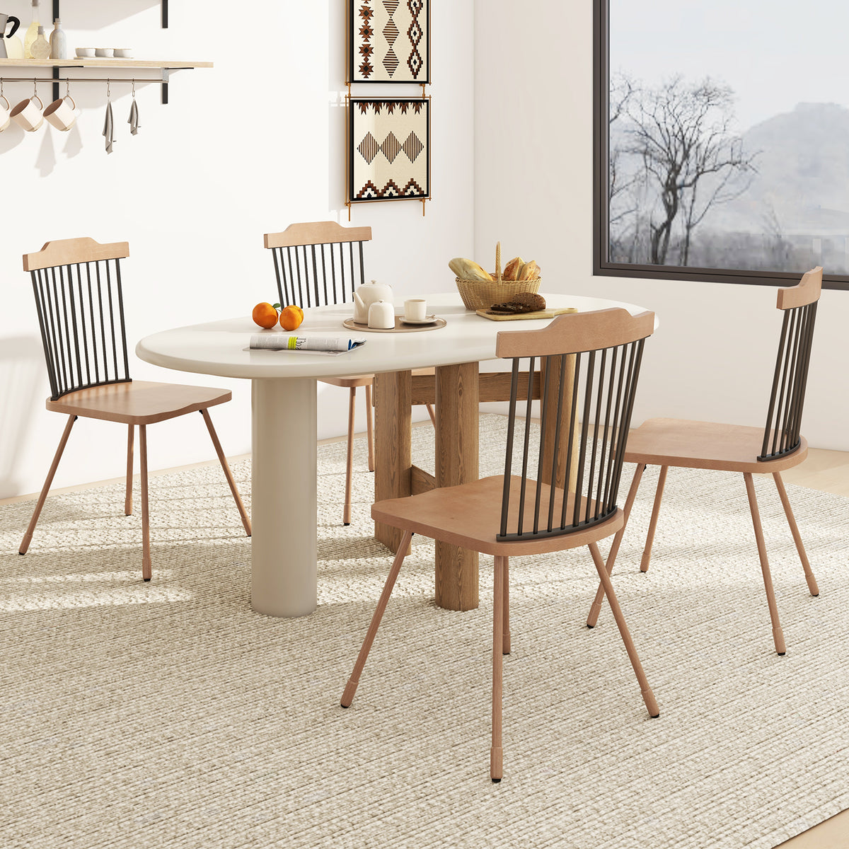 Dining Chairs Set of 2 with Spindle Back and Contoured Seat