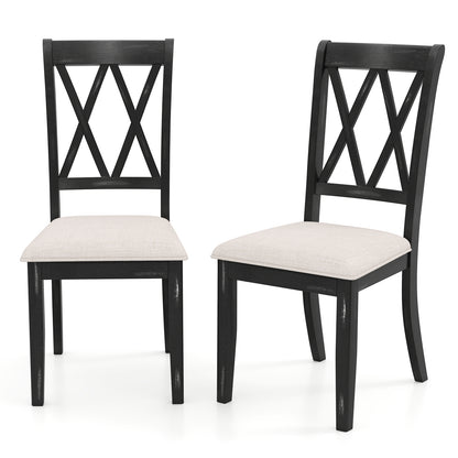 Cross Back Dining Chairs Set of 2 with Upholstered Seats