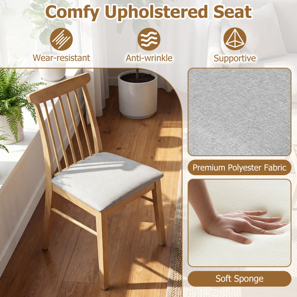 Dining Chairs Set of 4 with Rubber Wood Frame
