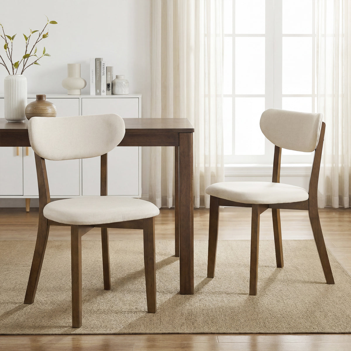 Upholstered Dining Chairs Set of 2 with Rubber Wood Frame