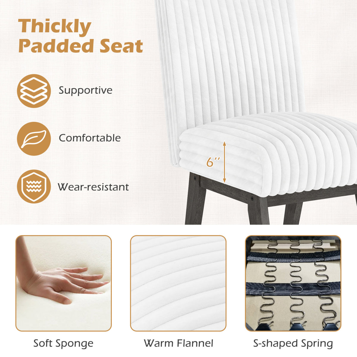 Upholstered Dining Chairs Set of 2 with Tufted Back