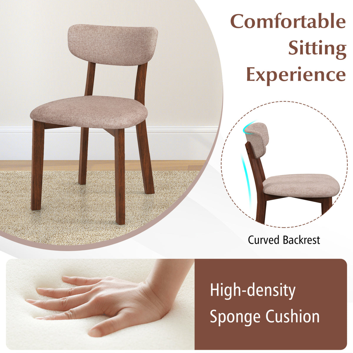 Upholstered Dining Chairs Set of 2 with Rubber Wood Frame