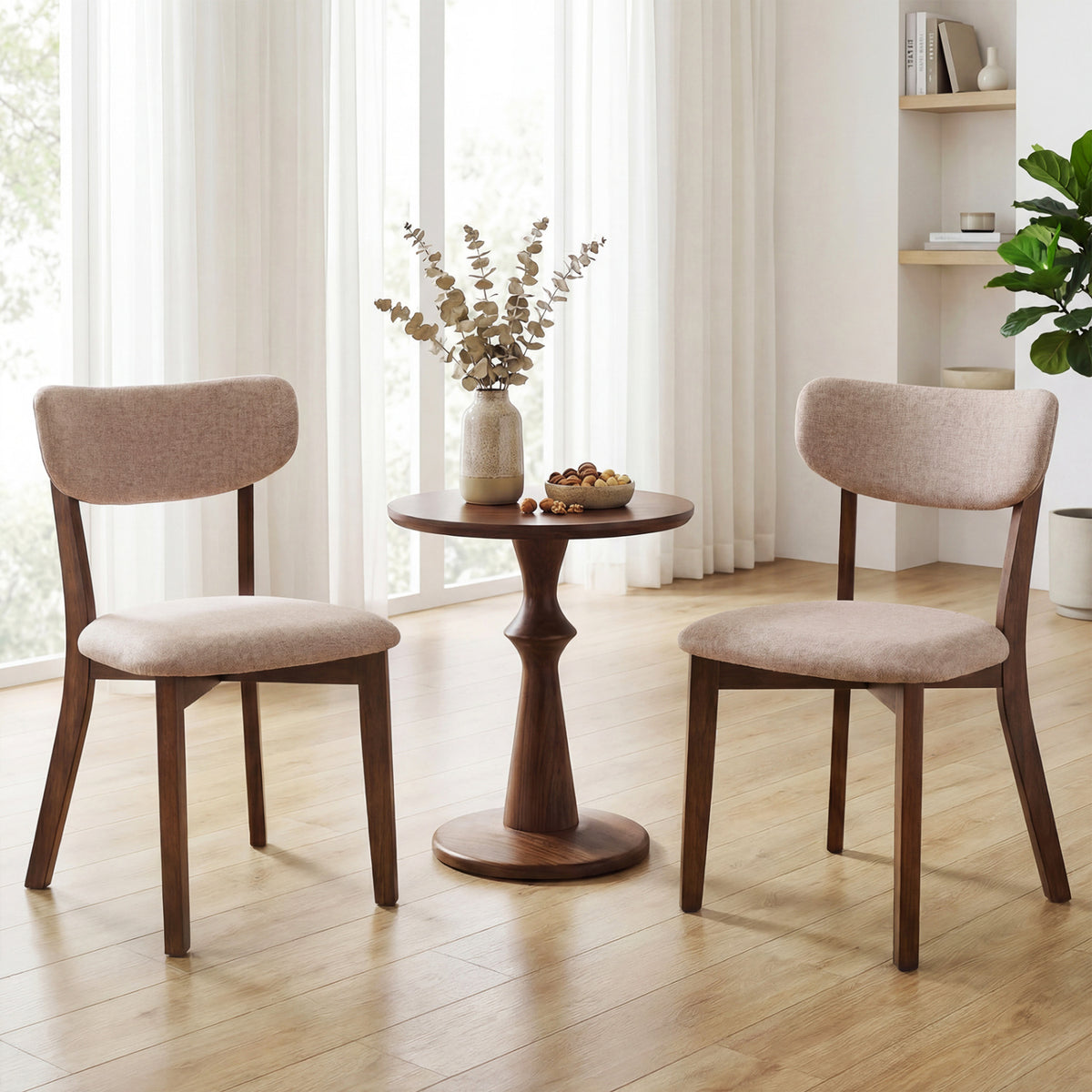 Upholstered Dining Chairs Set of 2 with Rubber Wood Frame