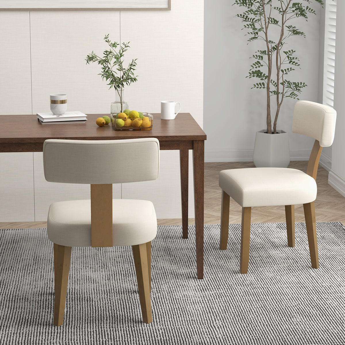 Dining Chairs Set of 2 with Curved Backrest and Padded Seat