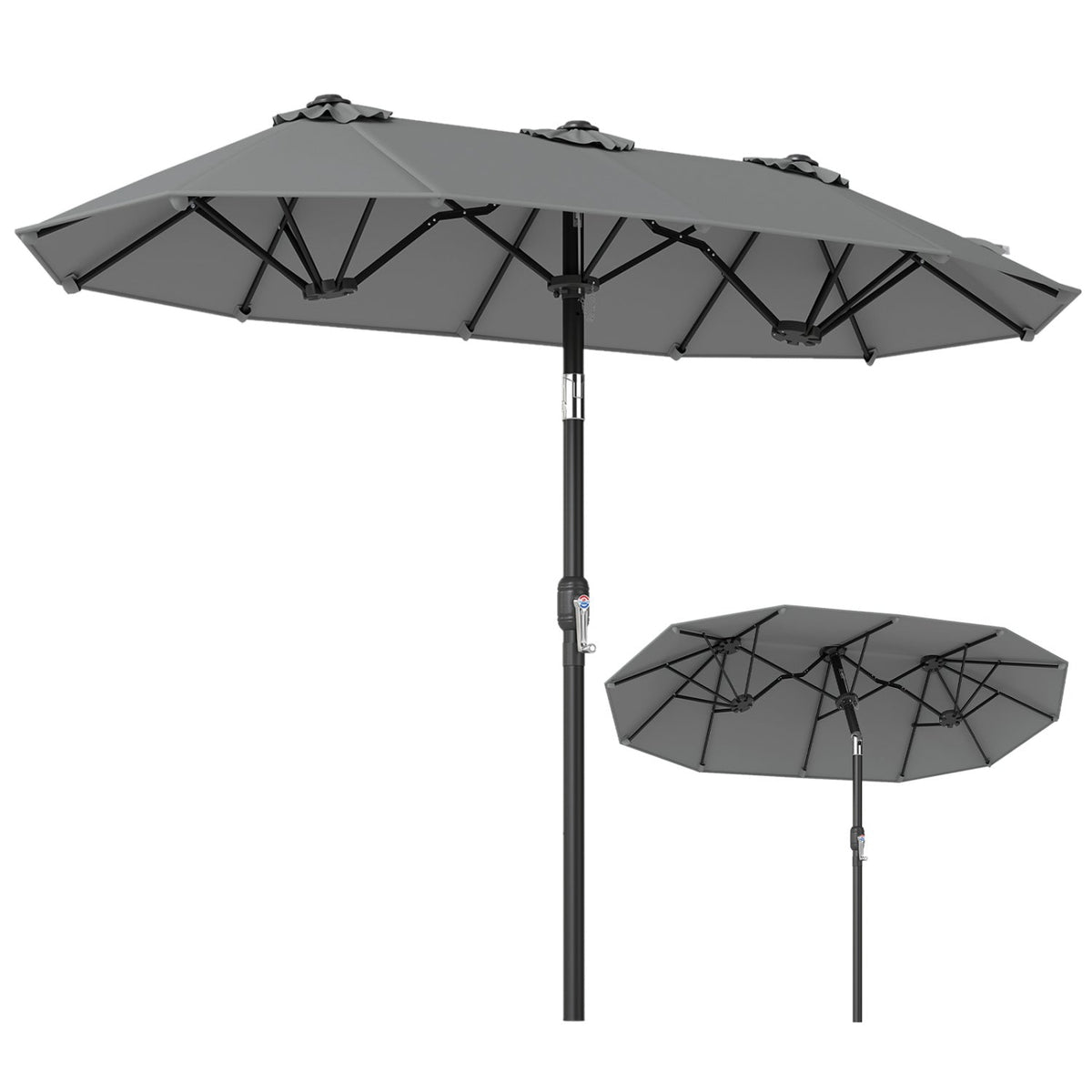 Double-Sided Patio Umbrella with Push Button Tilt Crank Handle