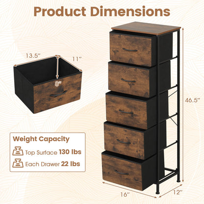 5-Drawer Fabric Dresser with Metal Frame for Bedroom Storage