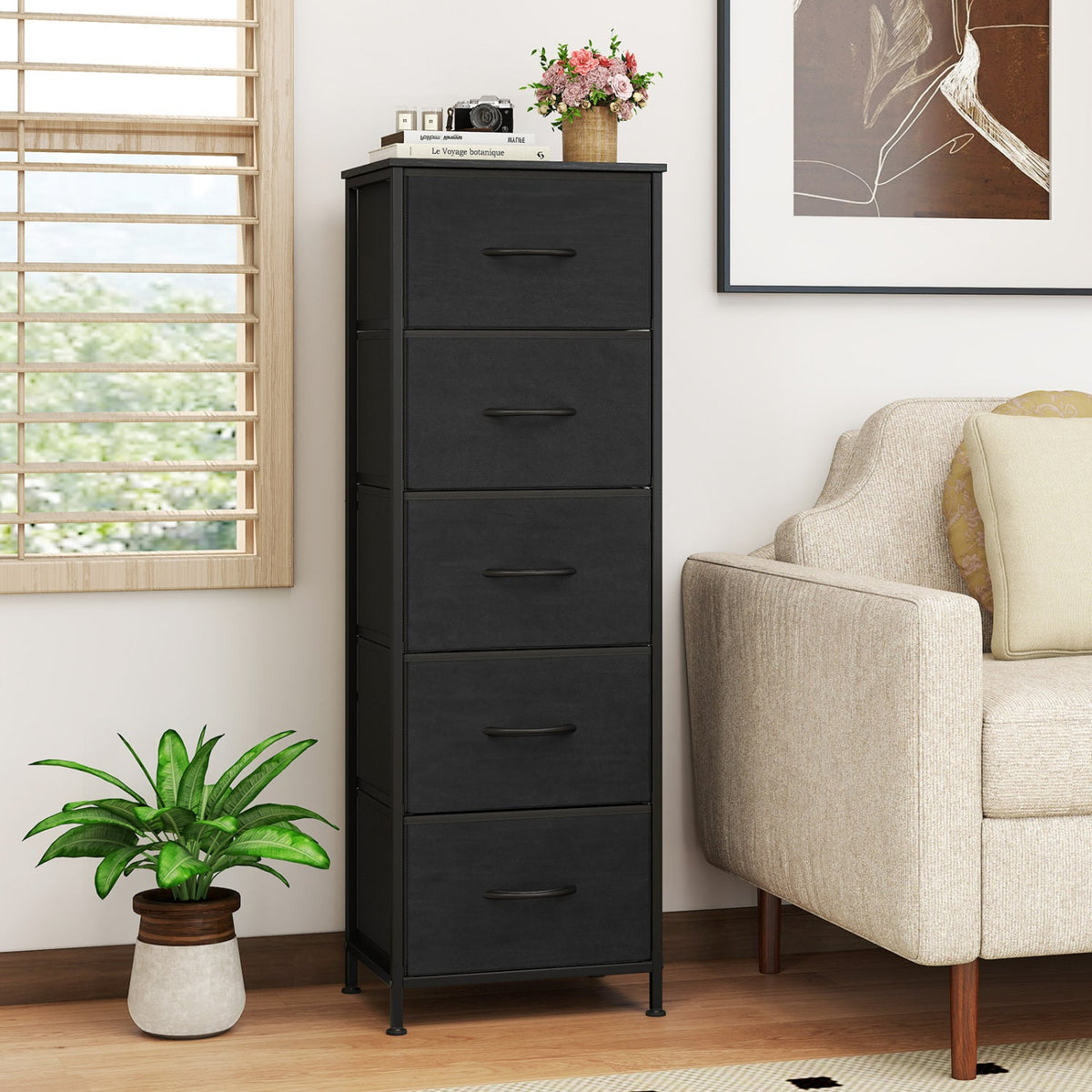 5-Drawer Fabric Dresser with Metal Frame for Bedroom Storage