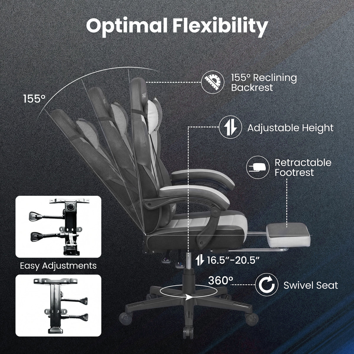 Ergonomic Gaming Chair with Footrest and 155° Recline