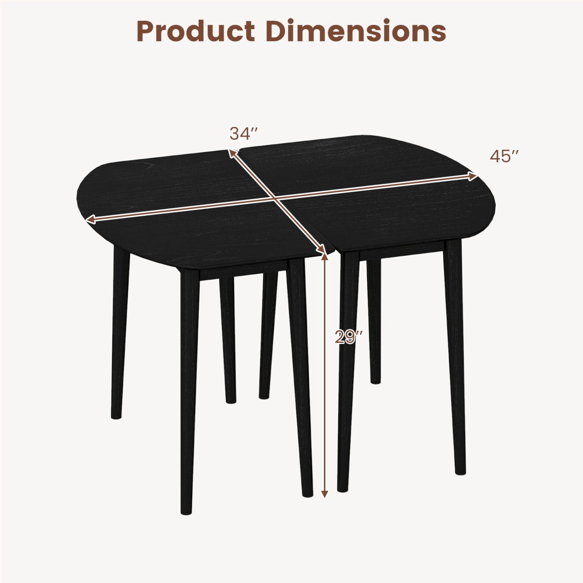 Extendable Oval Dining Table Set with 2 Half-Round Tables for 4-6 People