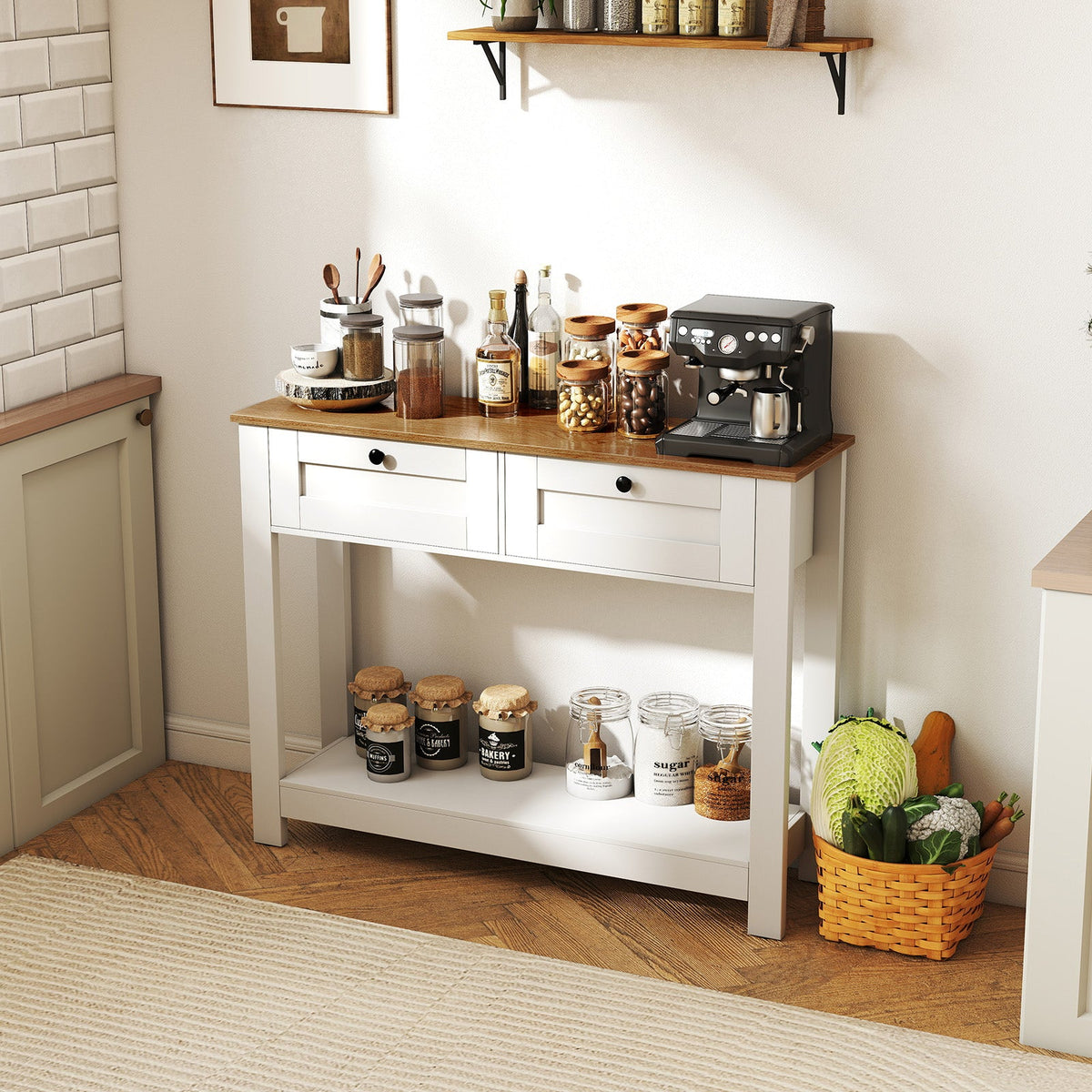 Farmhouse Console Table with 2 Drawers 42 inch Long Narrow Entryway Table