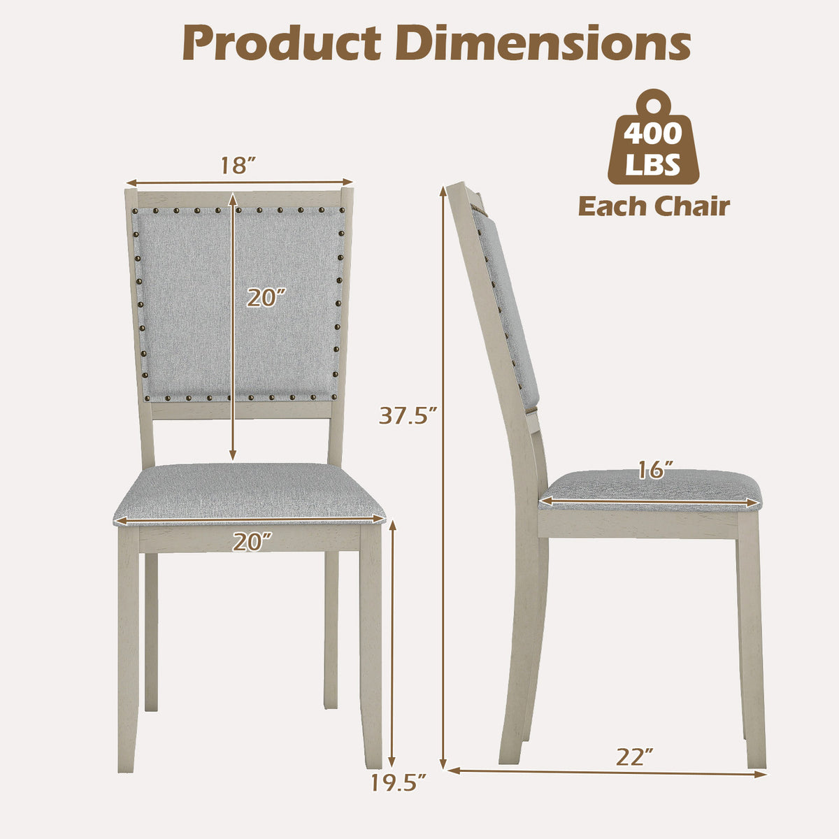 Upholstered Dining Chairs Set of 2 with Nailhead Trim