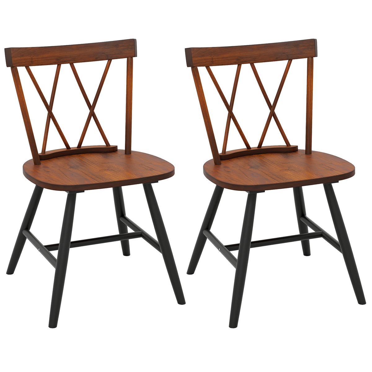 Rubber Wood Dining Chairs Set of 2 - Farmhouse Style