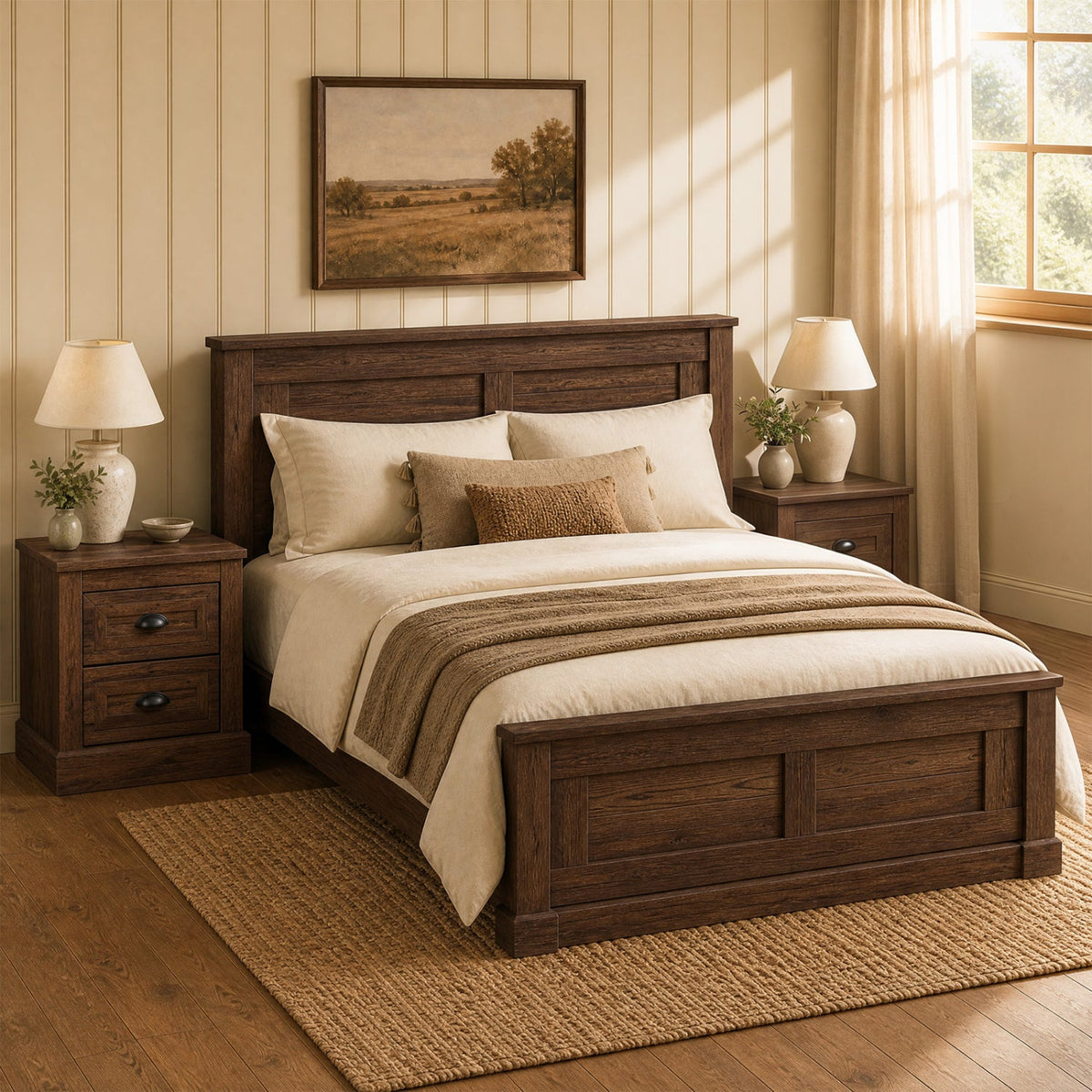 2-Drawer Nightstand with Storage - Farmhouse Brown Finish