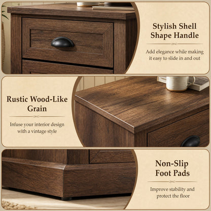 2-Drawer Nightstand with Storage - Farmhouse Brown Finish