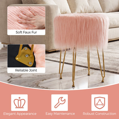 Faux Fur Vanity Stool with Metal Legs - 19.5" Height