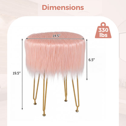 Faux Fur Vanity Stool with Metal Legs - 19.5" Height