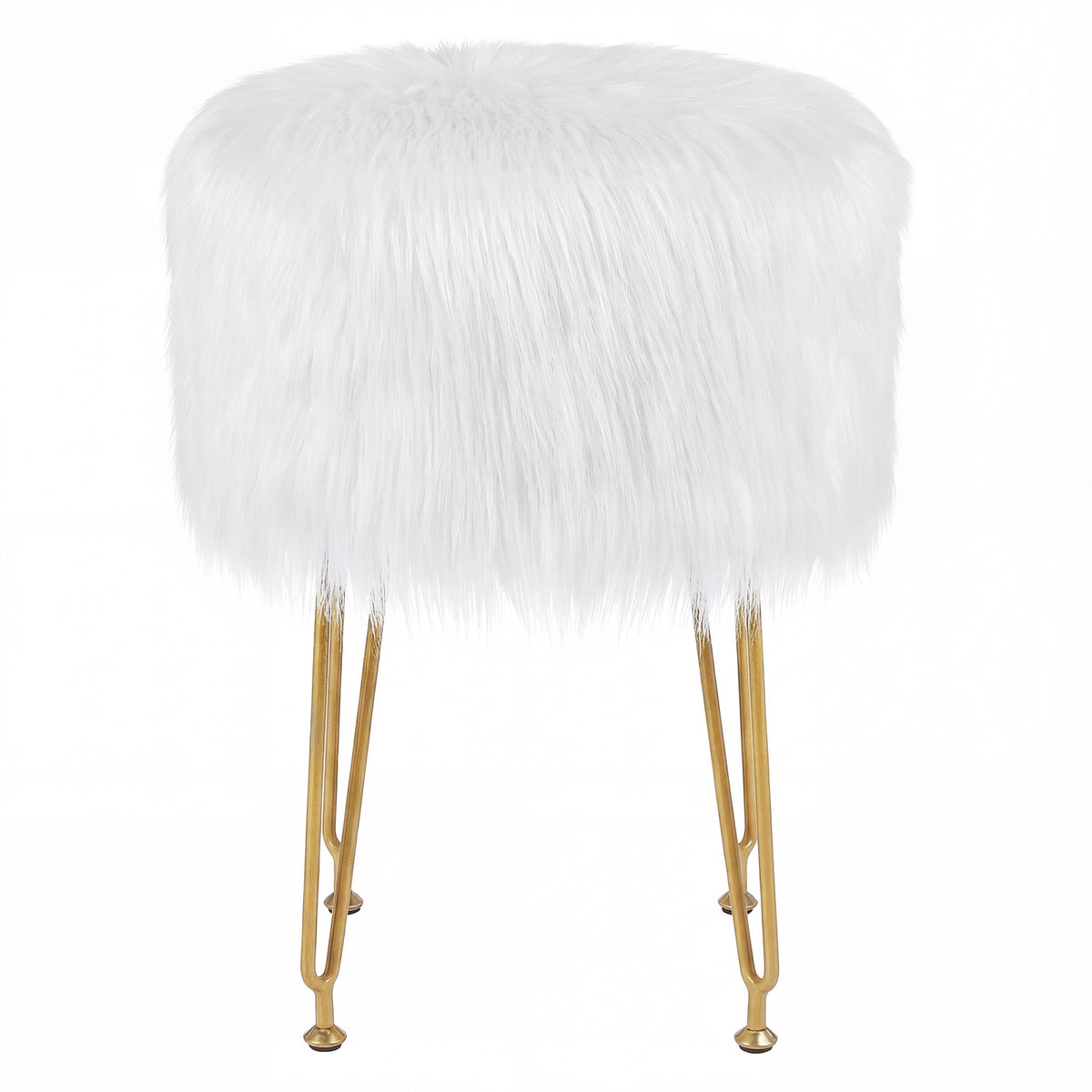 Faux Fur Vanity Stool with Metal Legs - 19.5" Height