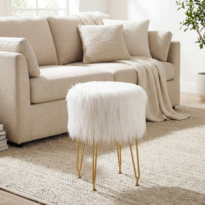 Faux Fur Vanity Stool with Metal Legs - 19.5" Height