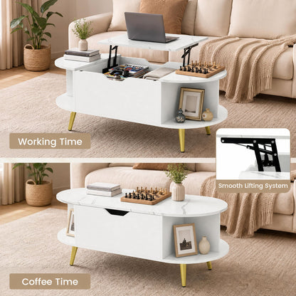 Lift Top Coffee Table with Hidden Compartment and Shelves