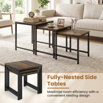 Nesting Tables Set of 3 with Faux Marble Top and Metal Frame