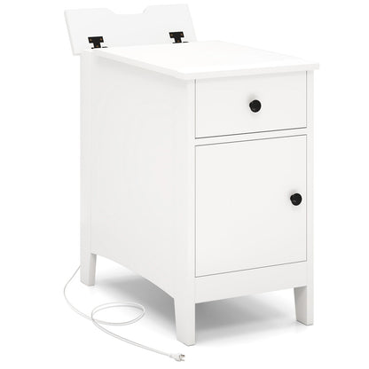 Flip Top End Table with Charging Station USB Ports Outlets and Drawer