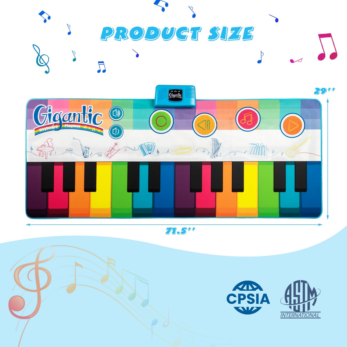 Floor Piano Dance Mat for Kids Musical Playmat with 8 Instrument Sounds