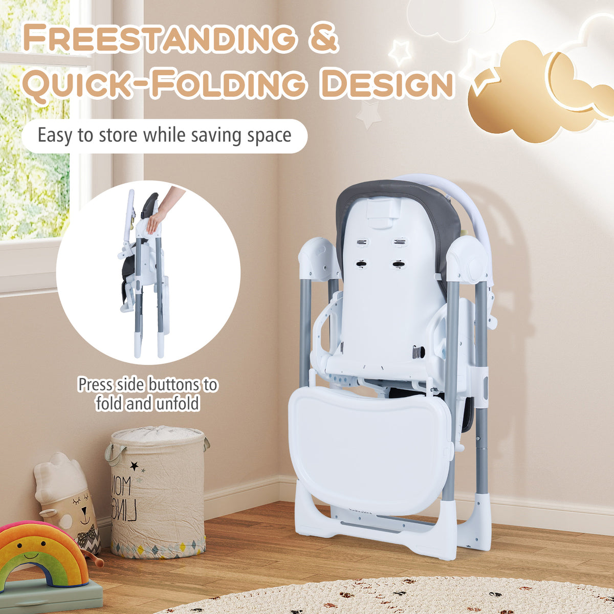 Foldable Baby High Chair with Adjustable Height