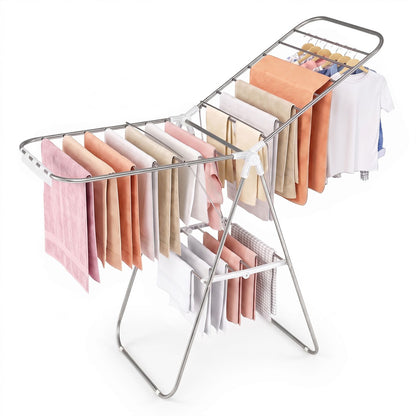 Foldable Clothes Drying Rack with Sock Clips Heavy-Duty Stainless Steel Frame