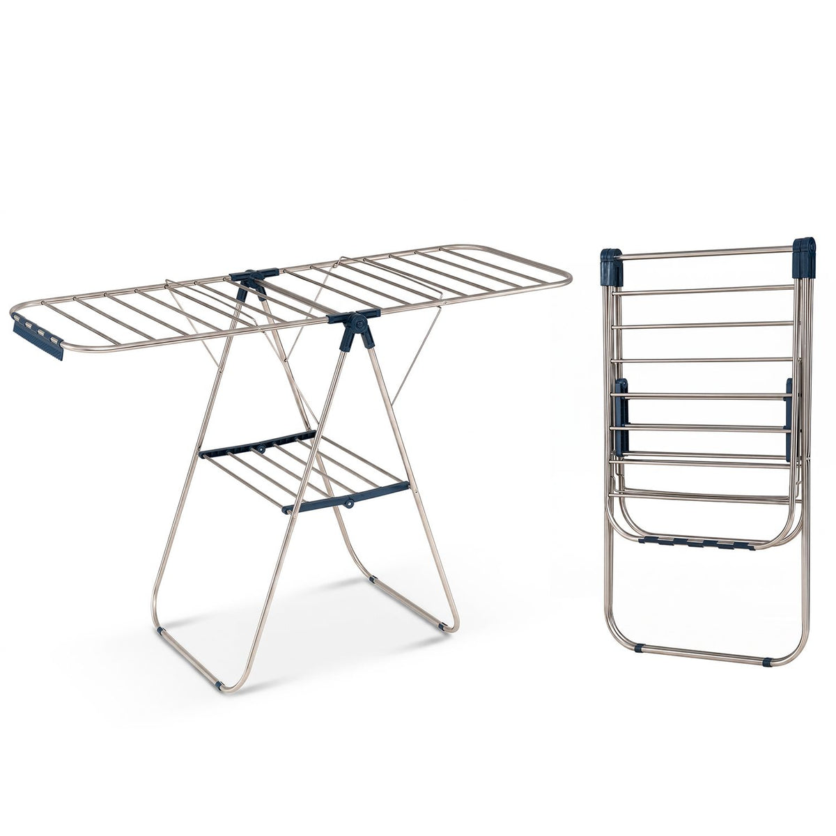 Foldable Clothes Drying Rack with Sock Clips Heavy-Duty Stainless Steel Frame