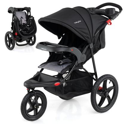 Foldable Jogging Stroller with Detachable Tray and Air-Filled Rubber Tires