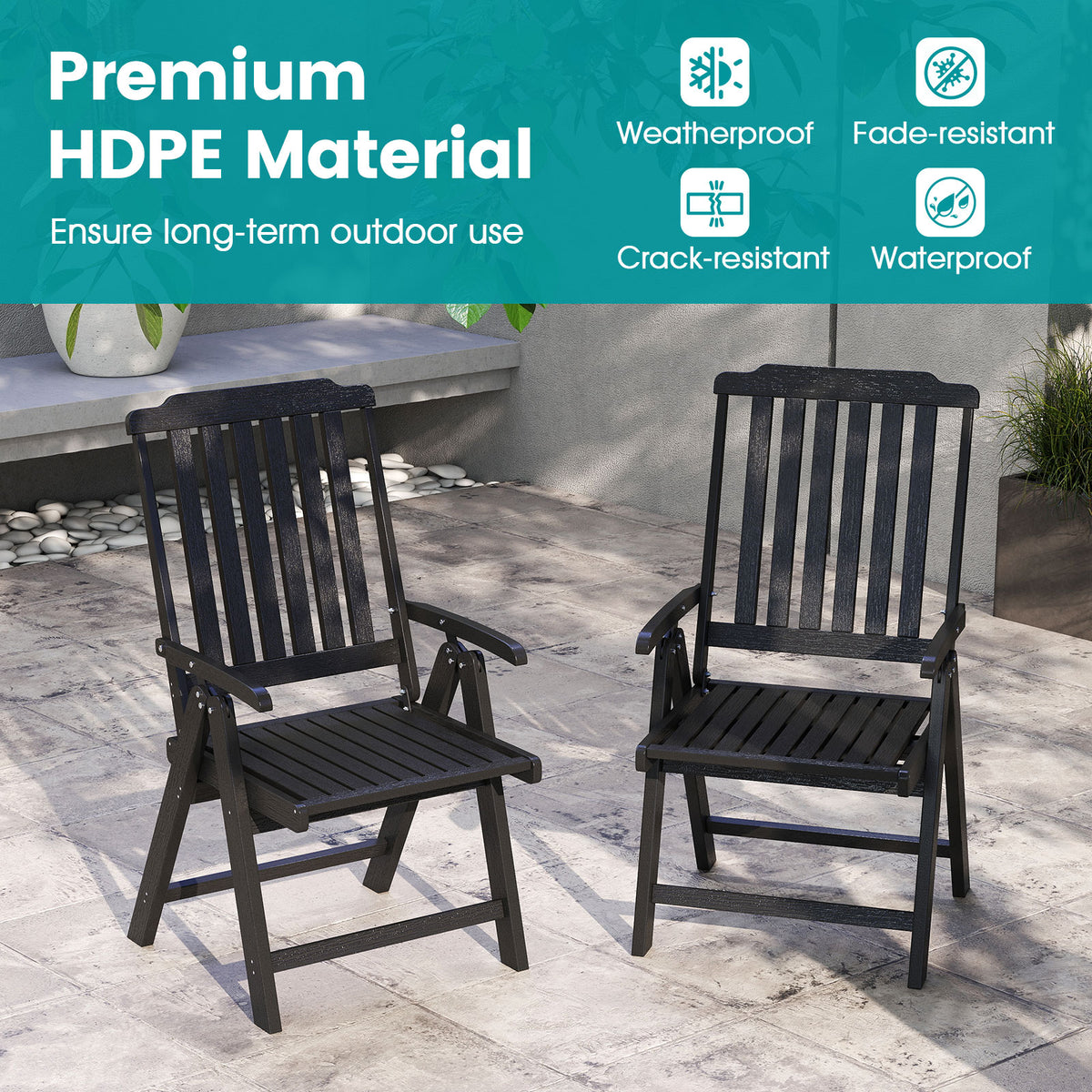 Foldable Patio Dining Chair with Armrests - HDPE All-Weather