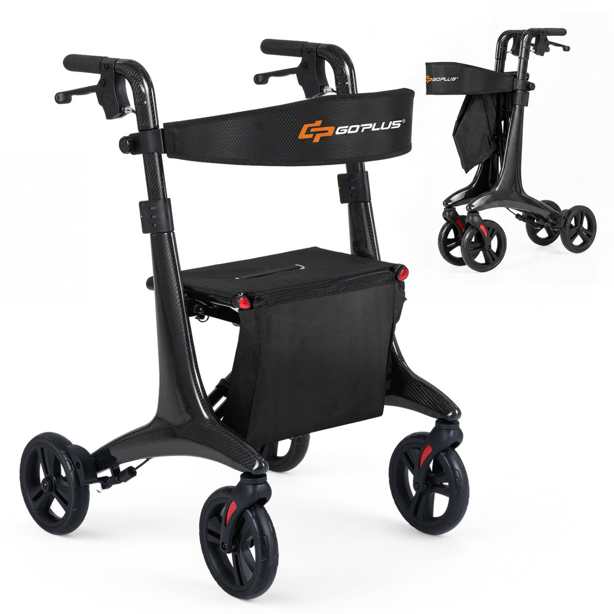 Rollator Walker with Seat for Seniors - Foldable Carbon Fiber