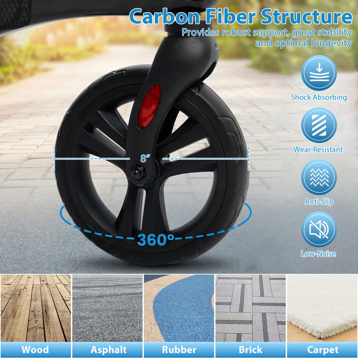 Rollator Walker with Seat for Seniors - Foldable Carbon Fiber