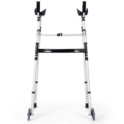 Folding Height Adjustable Walking Frame with Armrest Support-Silver