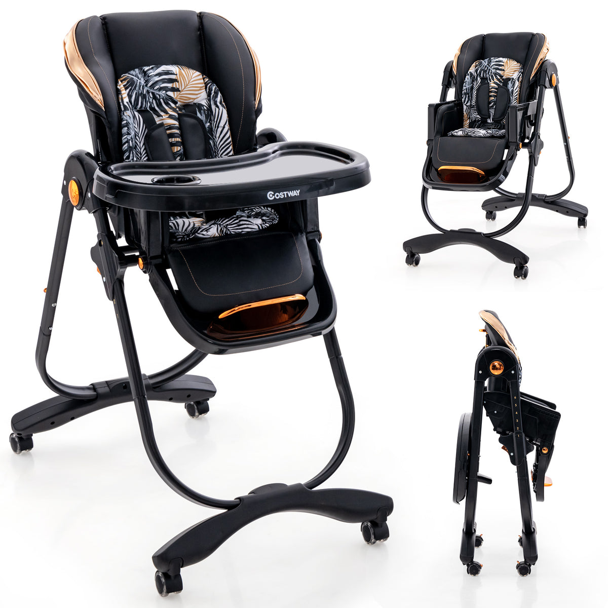 Folding Baby High Chair with Adjustable Height and Recline