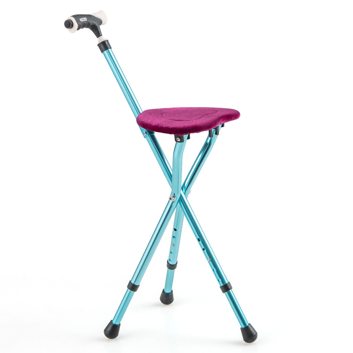 Lightweight Adjustable Folding Cane Seat with Light-Black