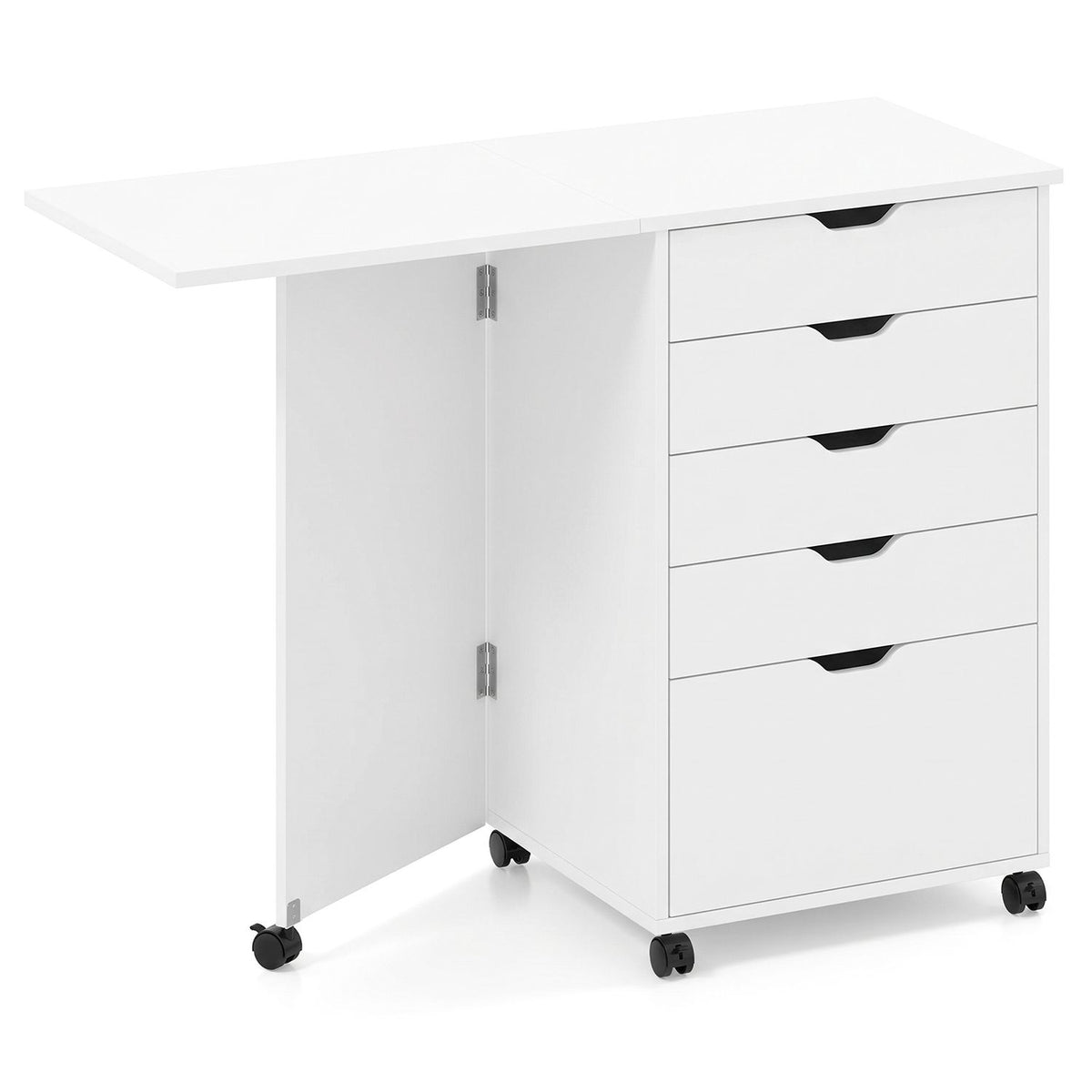 Folding Desk with Storage Drawers and Wheels for Dorms Apartments