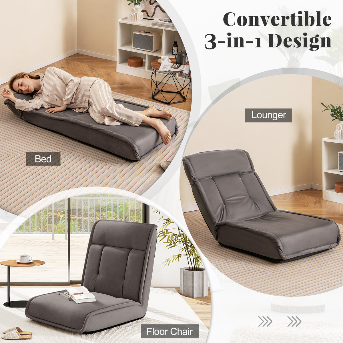 Folding Floor Chair with 14-Position Adjustable Backrest